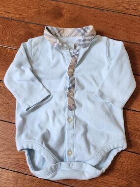 Burberry Kids Bodysuit Baby 3 Months Light Blue Plaid Check Designer Luxury